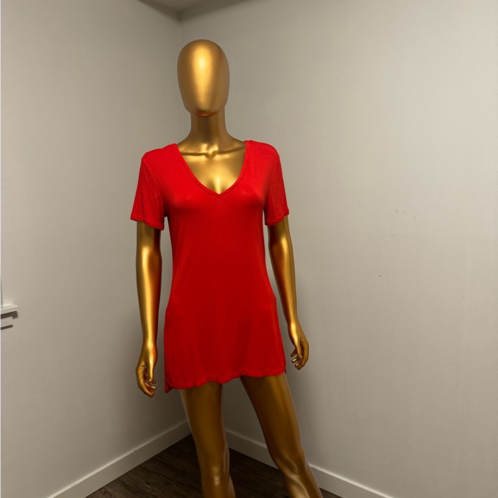 Halogen Red Short Sleeve V-Neck Top